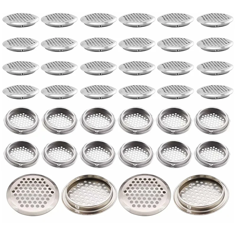 

Hot-40Pcs Circular Air Vents 2.1 Inch(53Mm) Soffit Vents Stainless Steel Round Vent Mesh Hole Louver For Cabinets, Wardrobes
