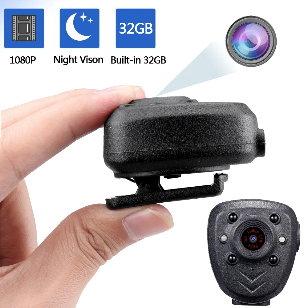 

HD 1080P Mini Body Camera Video Recorder Wearable Police Body cam with Night Vision Built-in 32GB Memory Card Record Video
