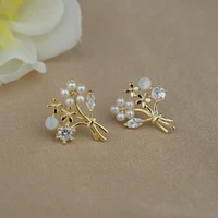 summer new pearl flower jewelry earrings women exquisite fashion hand holding flower design crystal stud earrings gifts for girl