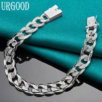 925 sterling silver 10mm chain square buckle sideways bracelet for women men party engagement wedding fashion jewelry
