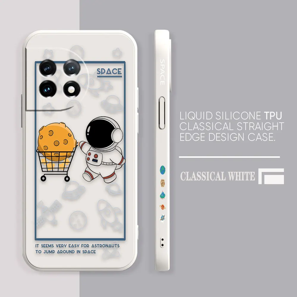 Phone Case For Oneplus 11 10 9 9R 9RT 8 8T 7 7T 5 5T 6 ACE 2 2V NORD Pro Liquid Case Funda Cqoue Happy Cartoon Astronaut Space