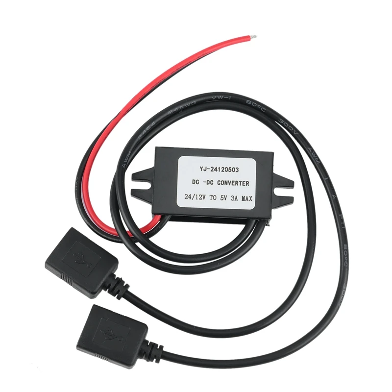 

DC-DC Converter Module 12V To 5V 3A 15W Double USB Step Down Power Output Adapter Car Potting Waterproof Module