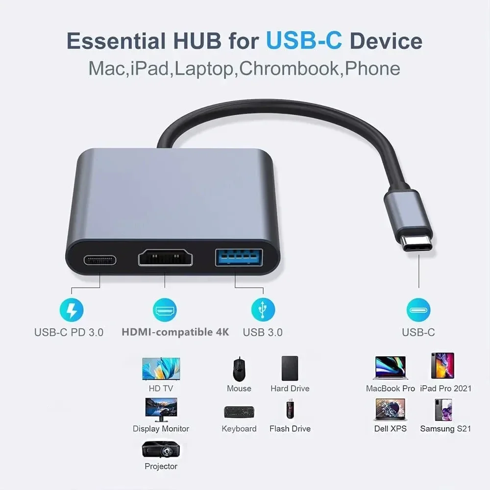 3 в 1 Usb-C USB-концентратор папа-мама HDMI-совместимый адаптер для зарядки 4k Usb 3.1 Type-C к 3.0