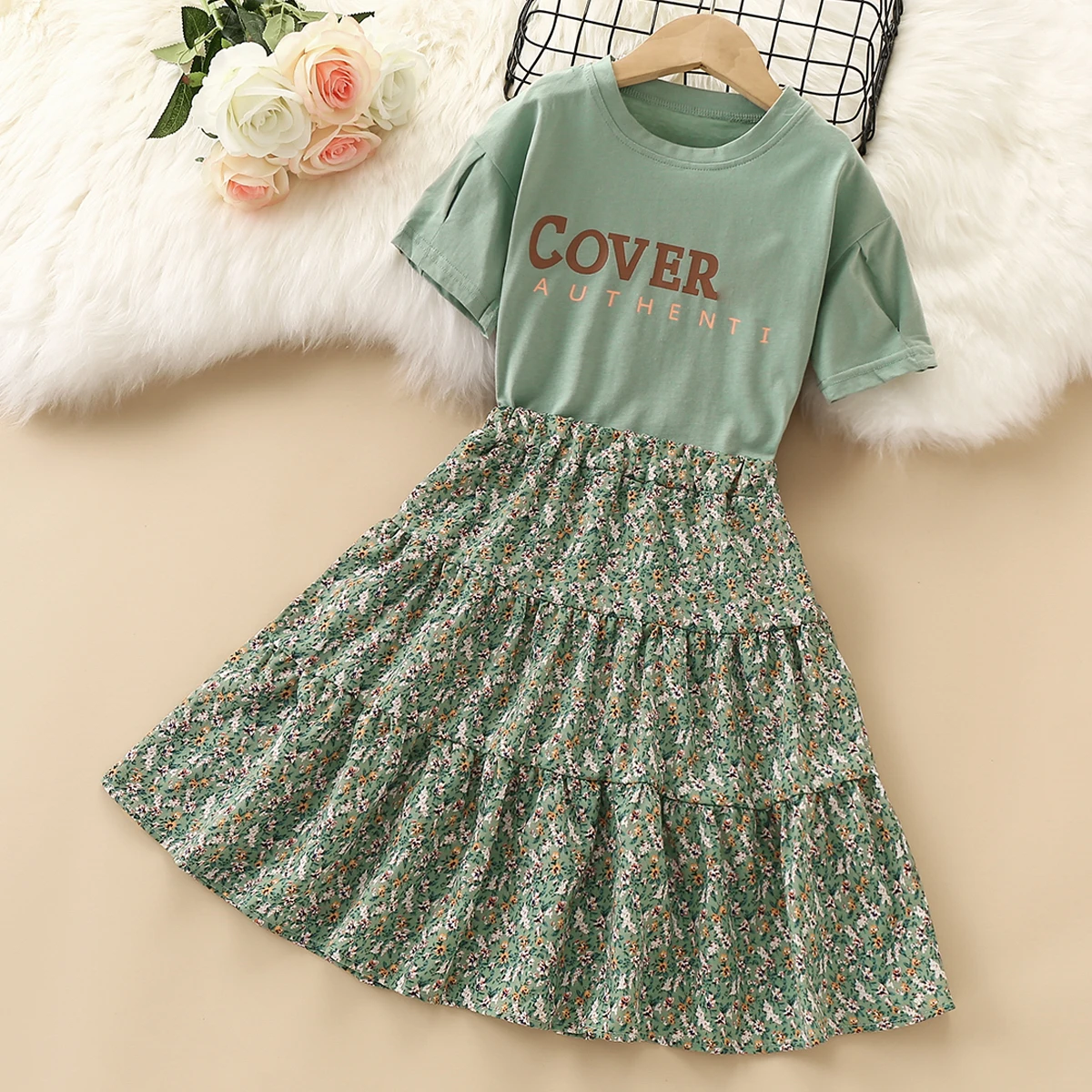 

Summer Baby Kids Suit for Girls Clothing Sets Floral Outfits Shirt & Skirt Set 2pcs Girl Costumes for Teenagers 6 8 10 12 Years
