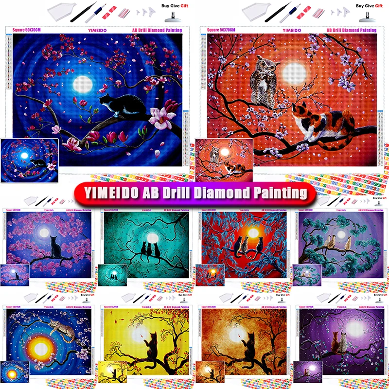 

YIMEIDO AB Diamond Painting Animal Cat Cross Stitch Kit Diamond Embroidery Cartoon Picture Rhinestones Sale Mosaic Needlework