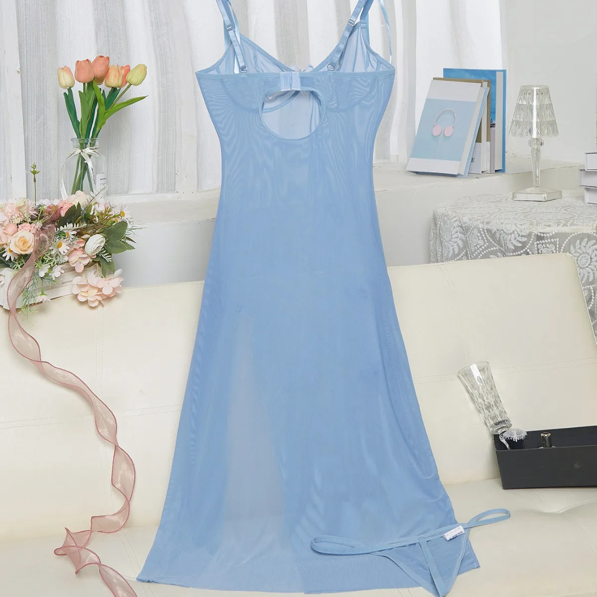 Новинка женское сексуальное кружевное синее платье-комбинация соблазнительное