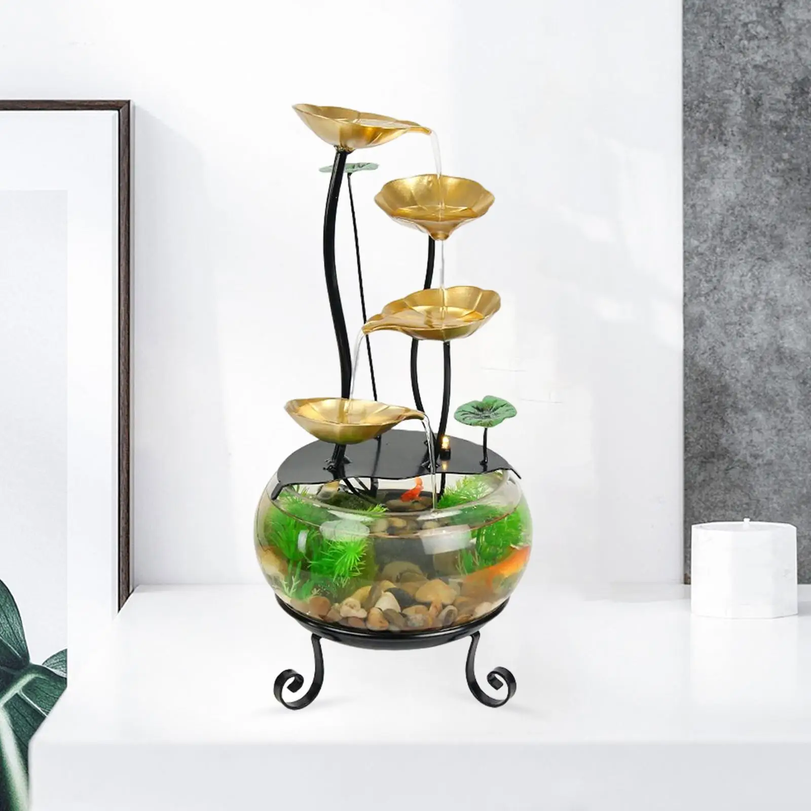 

Water Fountain Statue Figurine Automatic Pump Ornament Waterfall Crafts Decoration for Indoor Office Home Decor Tabletop Bedroom