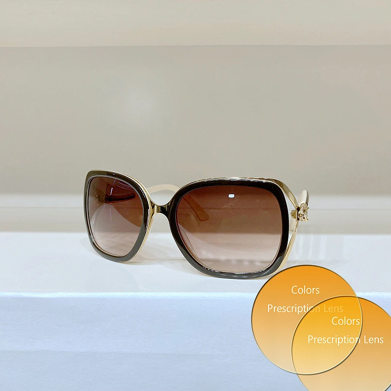 

Square Brown and Beige Frame High Quality Women's Myopia Prescription Sunglasses 0659 Fashion Men's Glasses Diamond Legs