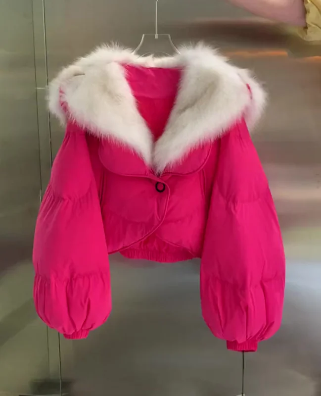 Winter Jacket Cotton Padded Warm Thicken Ladies Coat Short Coats Parka Artificial Fur Collar Stitching Womens Jackets