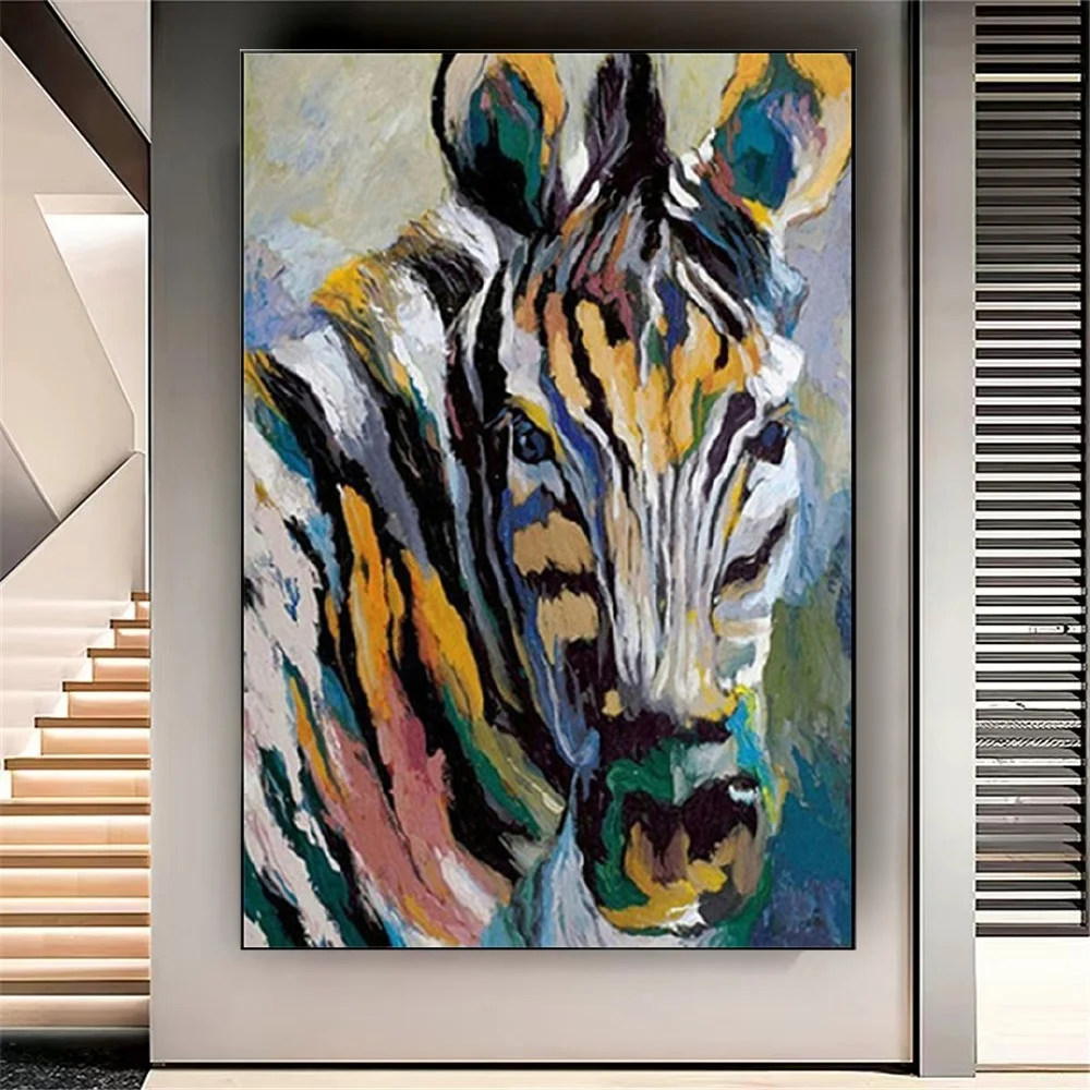 

100% Hand-Painted Modern Abstract Zebra Oil Painting On Canvas Big Palette Mural Wall Art Picture For Living Room Decor Artwork