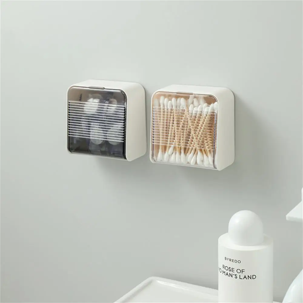 

Dust Proof Storage Caniste Small Object Wall-mounted Flap Storage Box Transparent Bathroom Vanity Household Accessories Adhesive