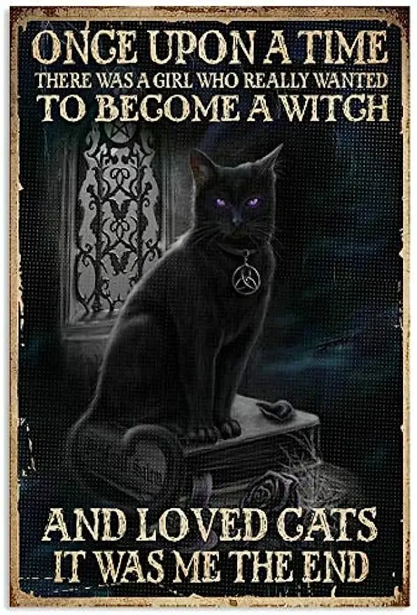 

Винтажный плакат с котом и ведьмой, металлический жестяной логотип, железное украшение для стен, бар, кот, клуб, новинка и забавная ванная, винтажный кофейник