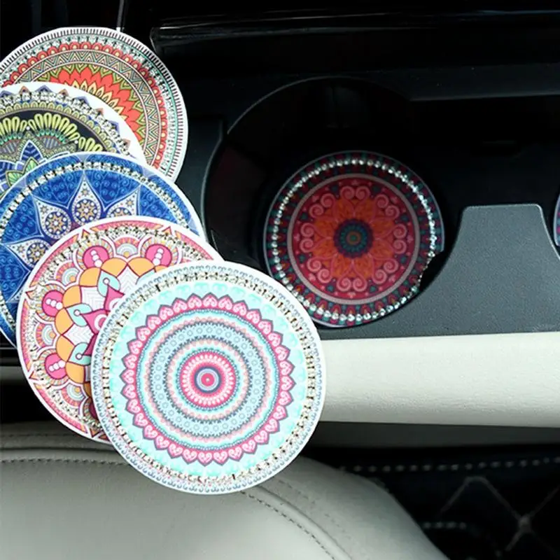 

Car Coasters With Flower Pattern And Rhinestones Mat For Bottle Holder Coaster Anti-Slip Drink Coasters Car interior Accessories