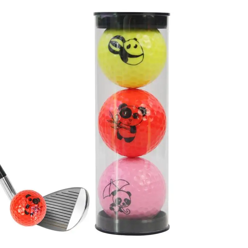 

3pcs Funny Golf Balls Golf Conspicuous Driving Range Practice Distance Balls With Cute Panda Pattern Golf Accessories
