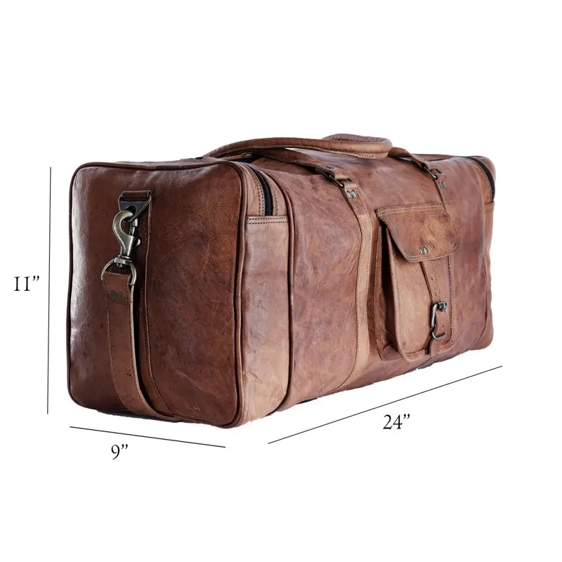 Leather duffel bag large 24 Inch Square Duffel Travel Gym Sports Overnight Weekender Leather Bag for men and women by Komal's Pa
