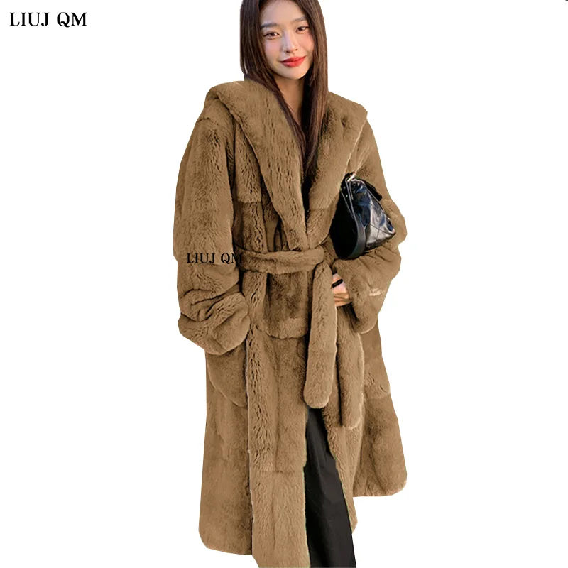 Women Winter Clothes Hooded Plush Jackets Faux Fur Coat Warm Thick Loose Oversize Overcoat Fluffy Teddy Long Parka Female 2022