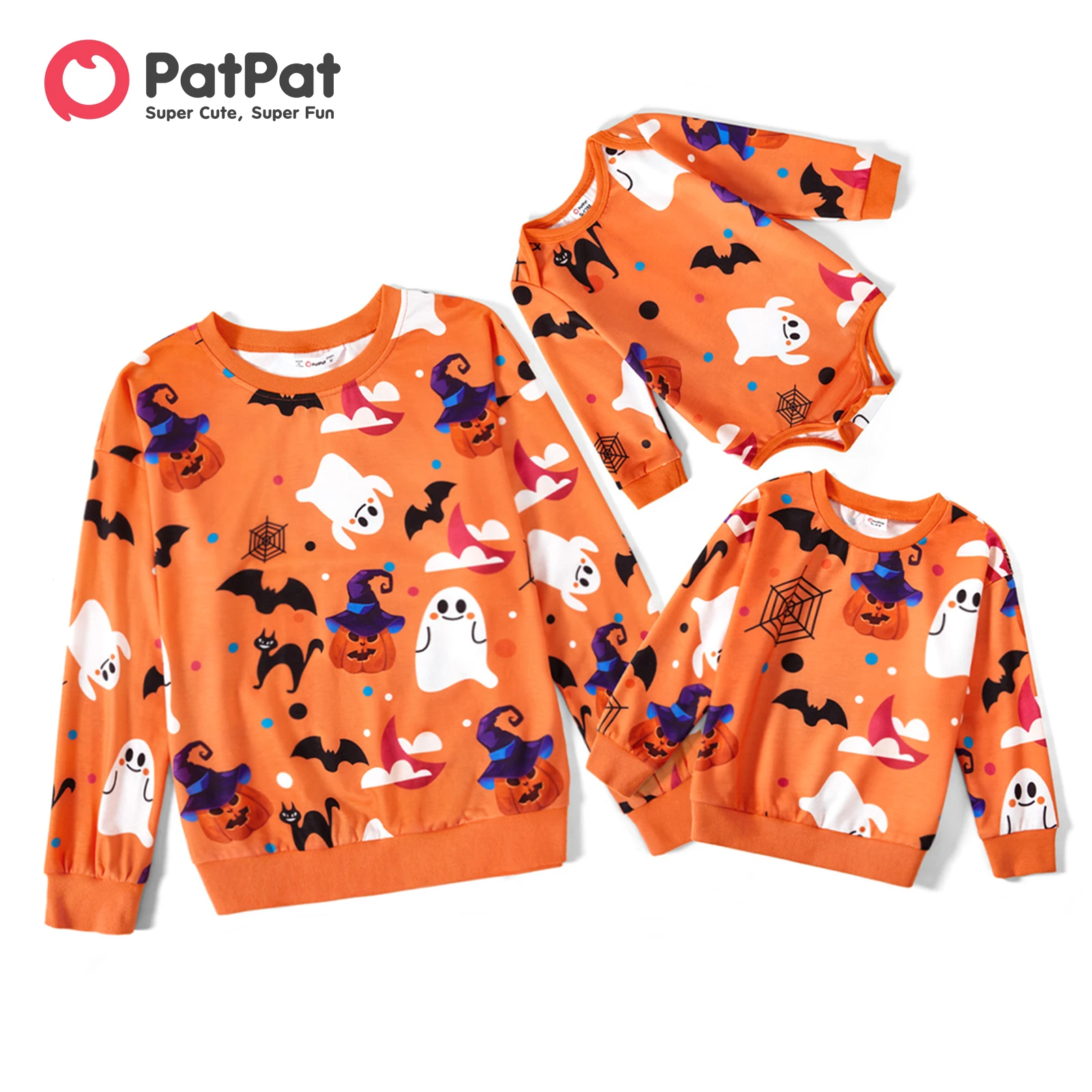 

PatPat Halloween Allover Ghost Print Orange Long-sleeve Sweatshirts for Mom and Me