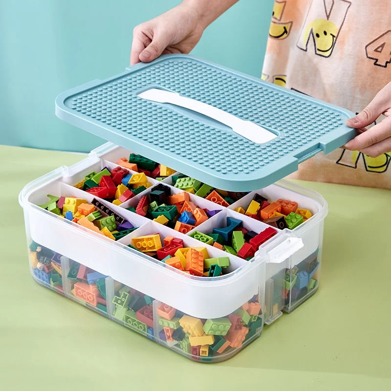

Building Blocks Storage Box Stackable Toys Organizer with Handle Grid Storage Case Sundries Container Cosmetic Box