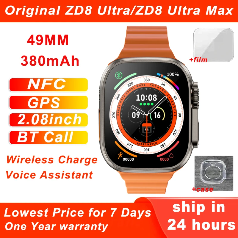 Оригинальные Смарт-часы ZD8 Ultra MAX Series 8, 2,08 дюйма, титановый сплав, 49 мм, чехол ECG, GPS, отслеживание звонков, спортивные Смарт-часы для мужчин