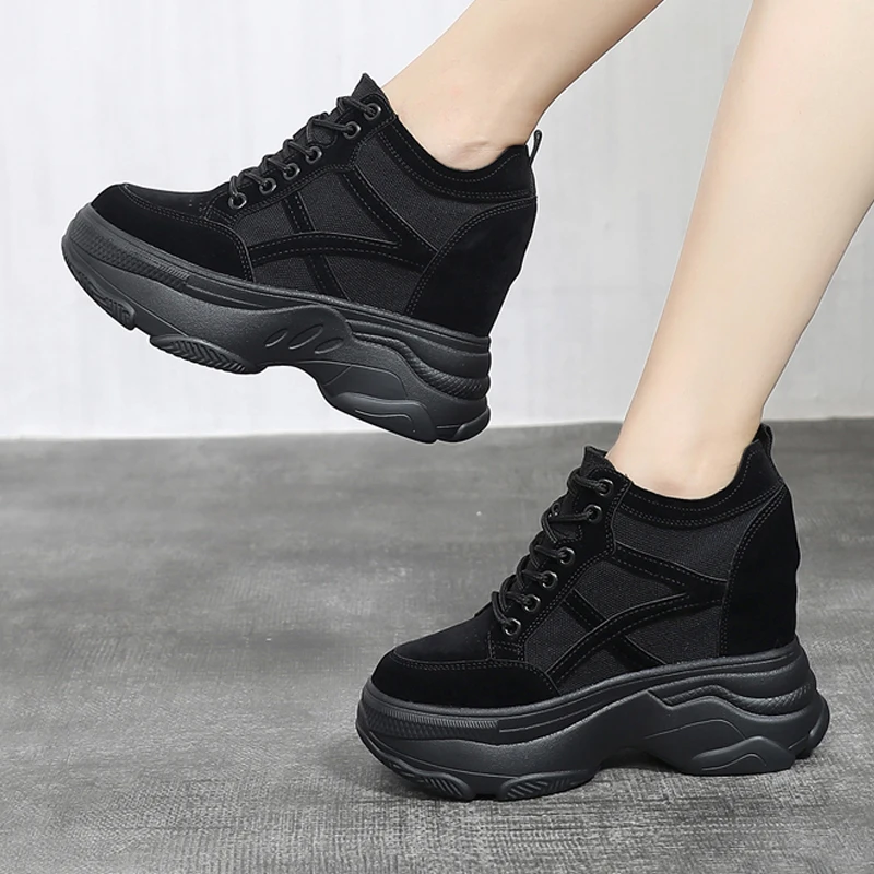 Обувь женские кроссовки на платформе теннисные туфли толстой подошве черные