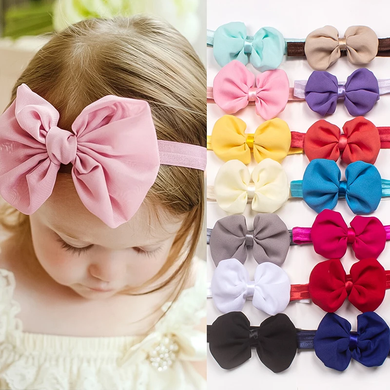 

Soft Elastic Hair Bandage Tie Band Ribbon Bow Turban Children Newborn Kid Headwear Baby Girl Accessories Bowknot Pure Color