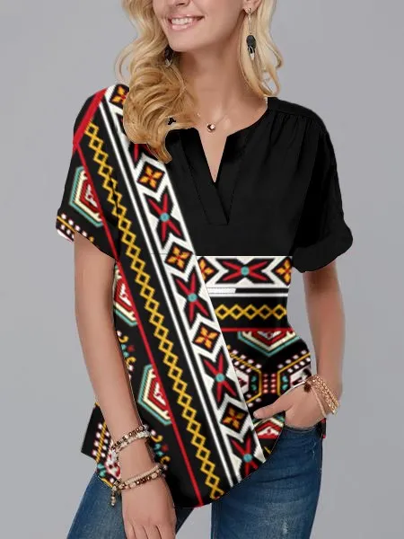   빈티지 여성 티셔츠 패턴 프린트 에스닉 스타일 여성 의류, 여름 캐주얼 반팔 스몰 사이즈 티셔츠, 2023 신제품 