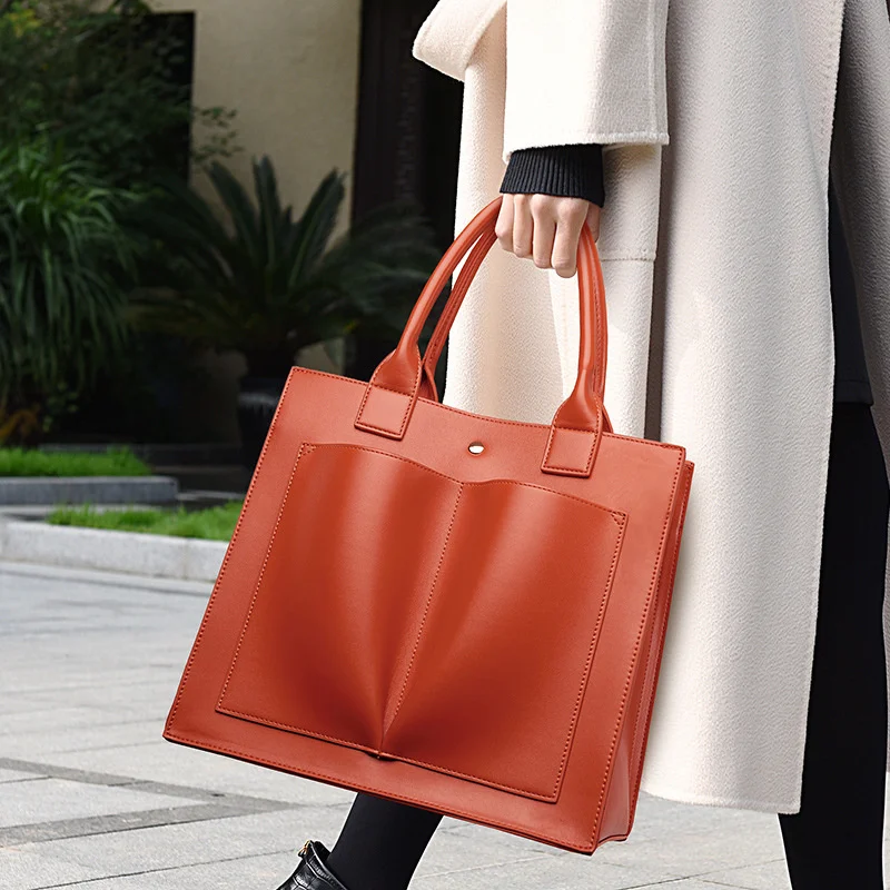 

Winter Bright Oranger Tote Bag for Women 2022 OL Business Commuter Bag Luxury Designer Solid Travel Shoulder Bag Bolsa Feminina