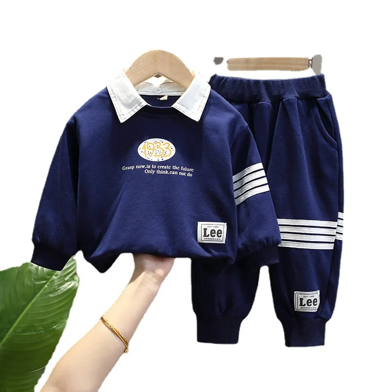 

Детский спортивный костюм на весну и осень, Модный комплект одежды для мальчиков, хлопковый свитер + брюки, комплекты детской одежды