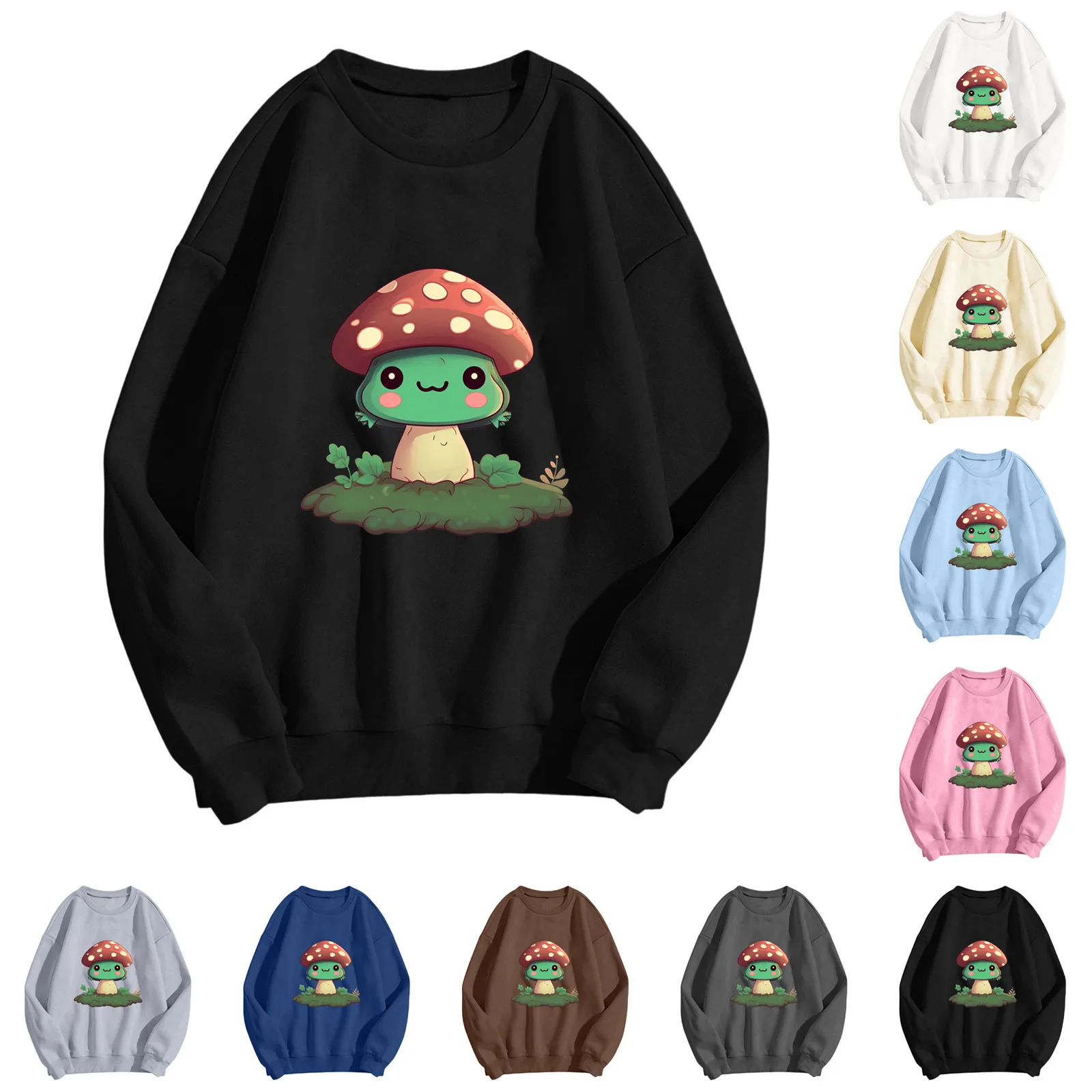 

Women Autumn Casual Sweatshirt Cute Frog Print Round Neck Long Sleeve Pullover Hoodie Junior Sweatshirts Plain