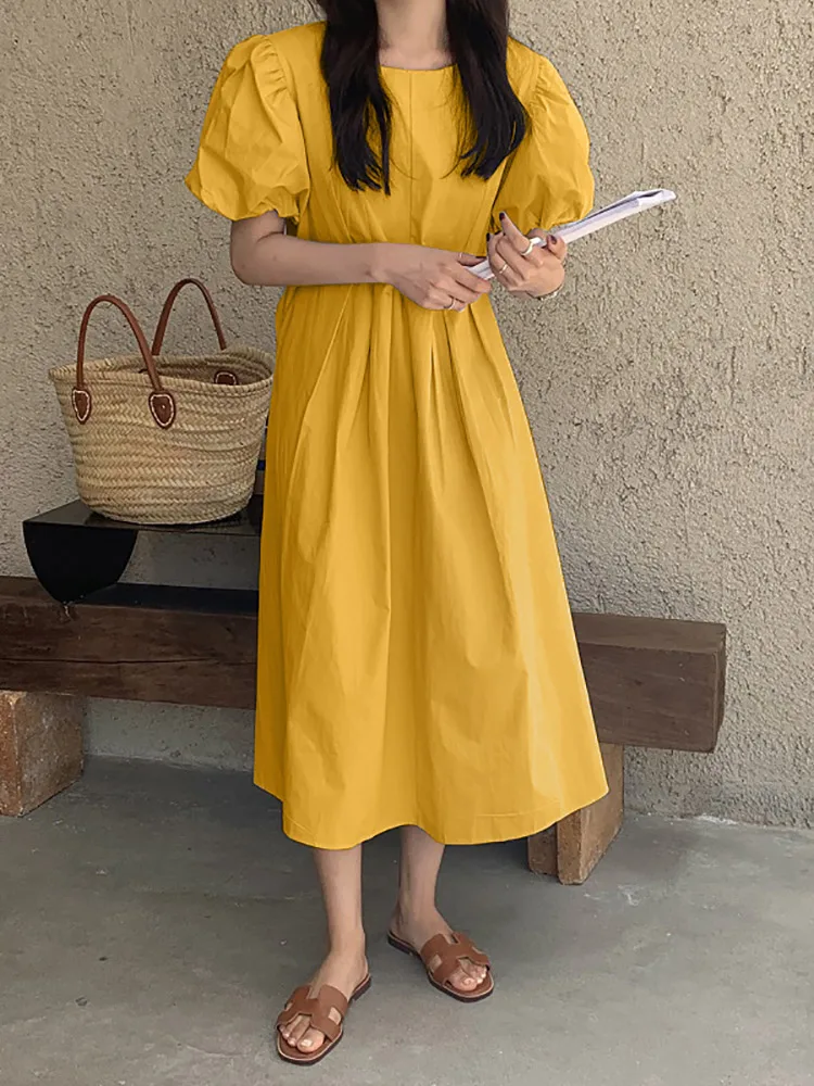 

Летнее платье с коротким пышным рукавом, свободного размера, VONDA 2022, повседневные платья с круглым вырезом, Женский мини-сарафан для вечерин...