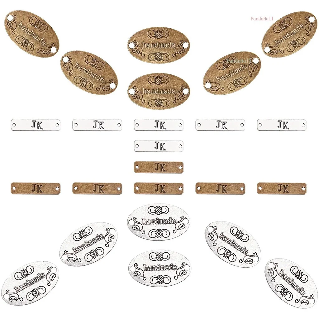 

1Box Metal Tags Charm Alloy Hand Made Label Signs Links Connectors Oval Rectangle Shape for Bag Purse Sewing Clothing Decoration