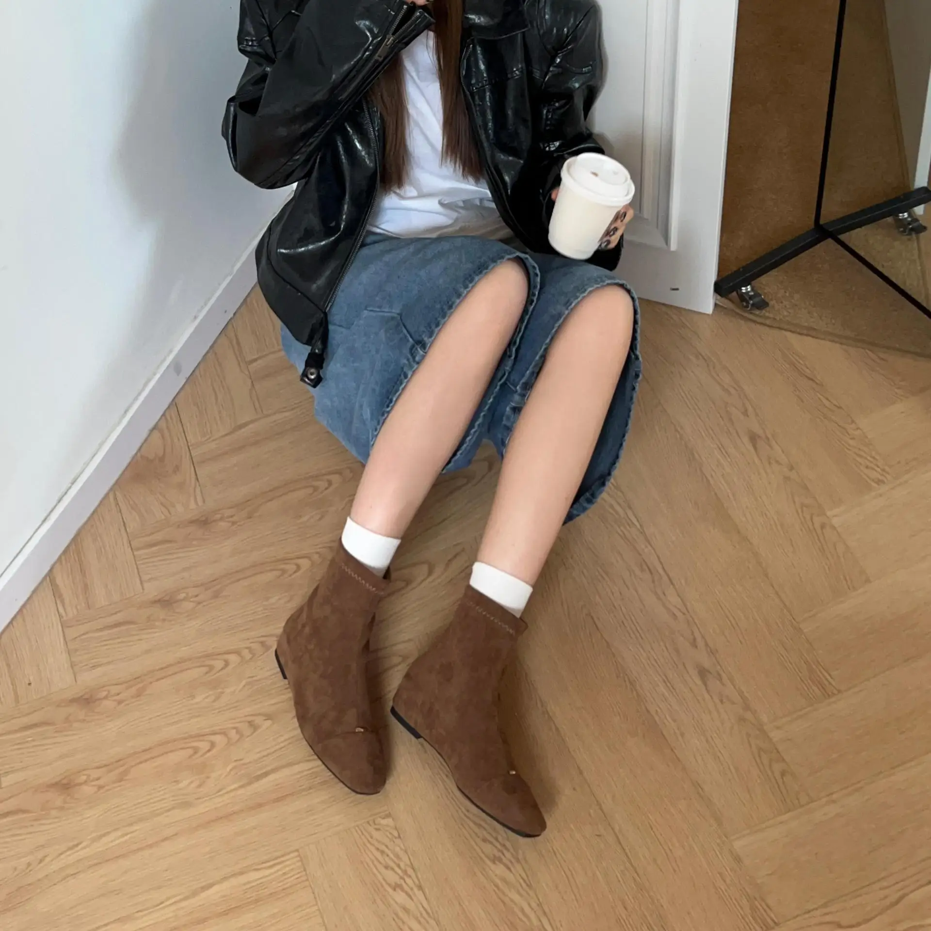 Туфли на молнии Женские резиновые сапоги с круглым носком Роскошные