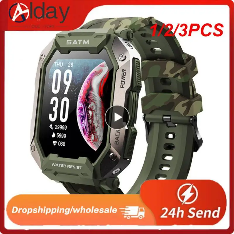 

1/2/3 шт. новые мужские Смарт-часы 24 спортивные 5ATM водонепроницаемый фитнес-трекер для плавания пульсометр оксиметр в армейском стиле