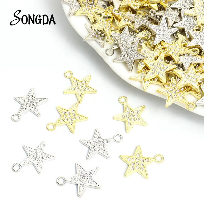 

10pcs Delicate Crystal Star Charms Rhinestone Alloy Metal Pendants DIY Stars Earrings Necklace Making Findings Handmade Crafts
