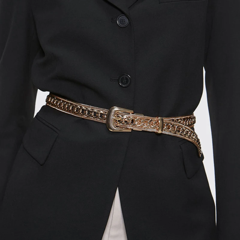 Cinturón de cadena de oro de diseñador, cinturones de cintura femeninos de lujo para mujer, corsé de Metal Punk de alta calidad, accesorio de vestido gótico