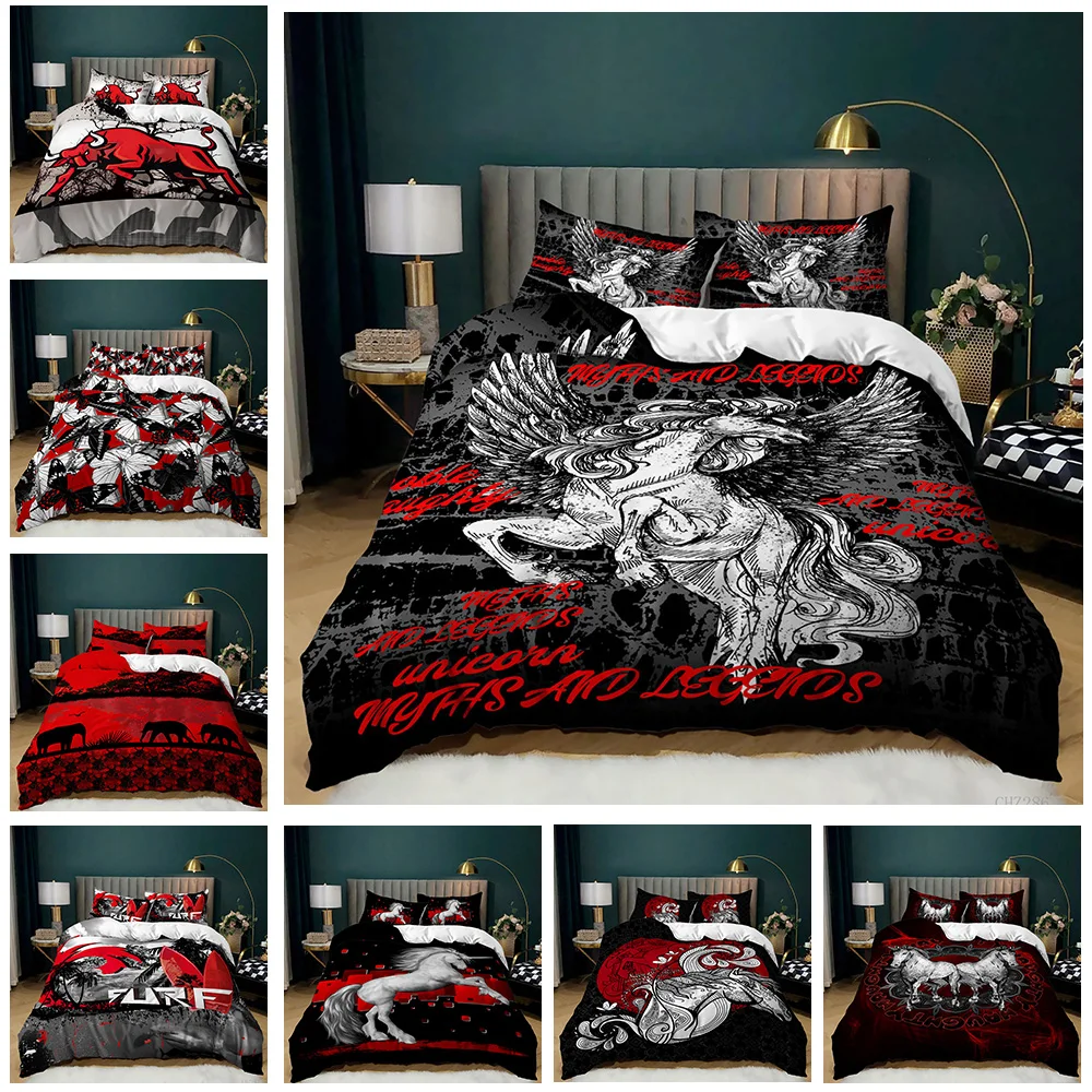 

Horse Angel Duvet Cover Set, Decorative 3 Piece Bedding Set with 2 Pillow Shams, Boys Girls Twin King Queen Size Unicorn Bedding