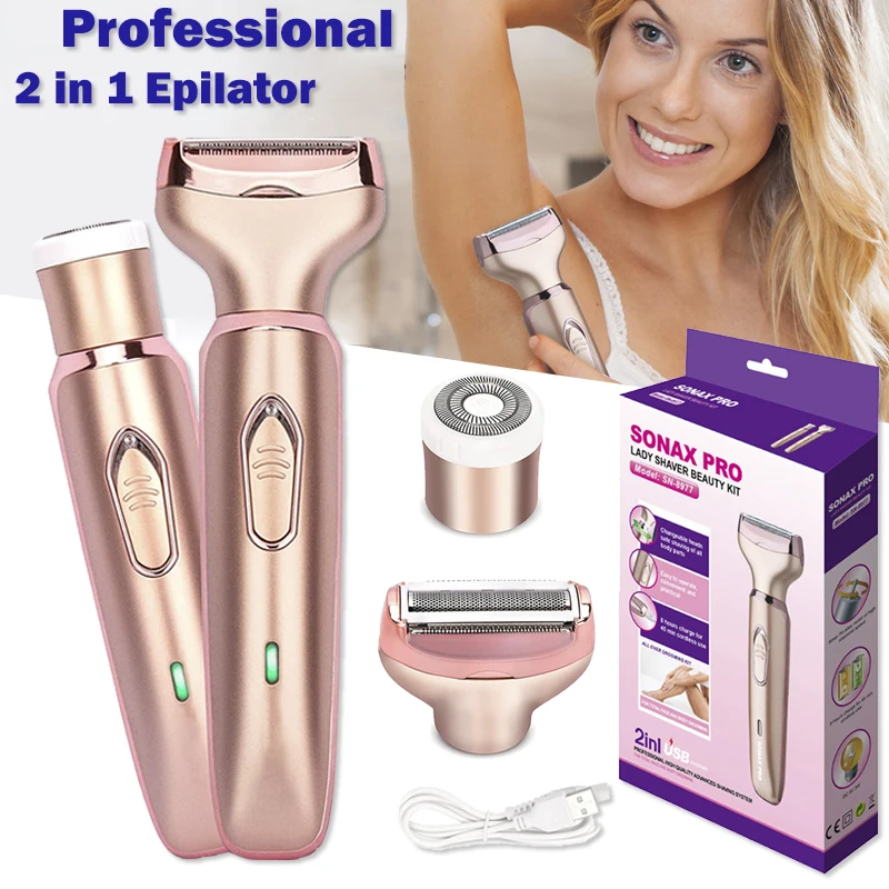 

Professional 2 in 1 Women Epilator Electric Razor Hair Removal Painless Face Shaver for Bikini Pubic Hair Trimmer Home Machine