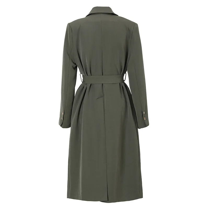 Осенний плащ с длинными рукавами женский серый зеленый дизайн сращенная