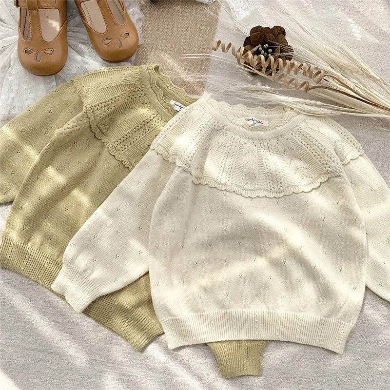 

Baby Sweaters For Girl Autumn Winter Girls Sweater Pullover Hollow Out Cotton Toddler Knit Sweater Ruffle Kid Pullovers Knitwear