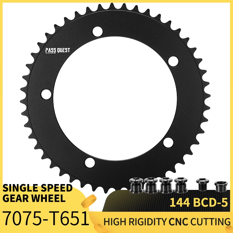 PASS QUEST 144BCD AERO Sprocket Single Speed Chainwheel Disk Road Bike fixed Gear 46T-58T Round Narrow Wide Chainring crankset