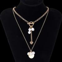kunjoe 2pcs unisex imitation pearl pendant charms necklace ot clasps punk hip hop fashion for jewelry women men gifts necklace