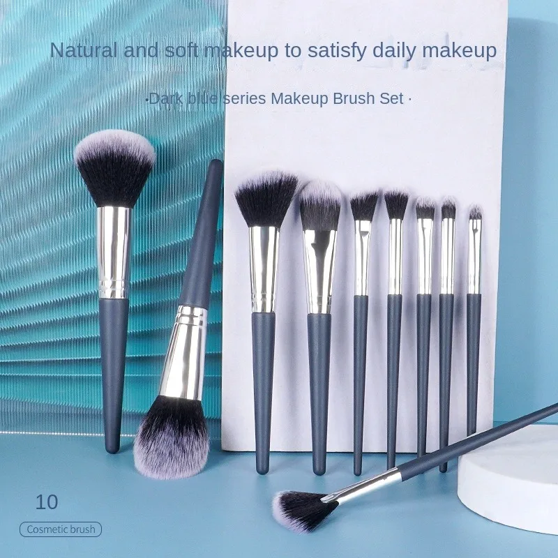 

10 Pcs Blue Makeup Brushes Set No Logo High Quality Eyebrow Concealer Powder Contour Face Make Up Brushes Synthetic Hair