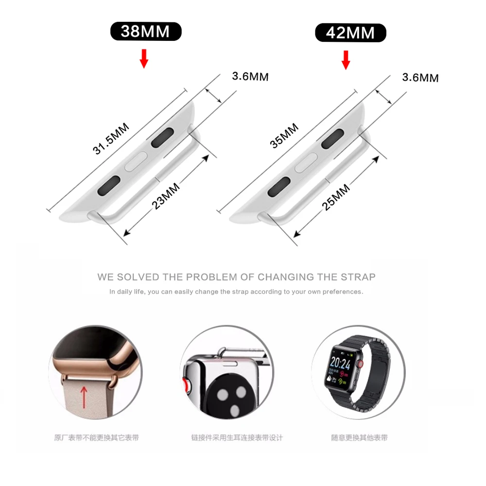 Adapter Connector For Apple Watch Band Series 8 7 6 SE 5 4 3 for iWatch Strap 42mm 38mm 44mm 49mm Stainless Steel Clasp Adaptor