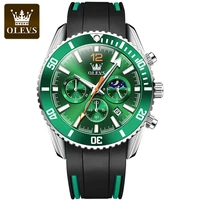 olevs 9916 fashion waterproof watches for men multifunctional three eye six hand quartz silicone strap men wristwatches luminous