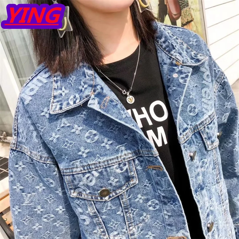 

Printed Denim Single-Breasted Jacket Women's 2022 Spring New Korean Version Slim All-Match Jacket Couple Jacket Top