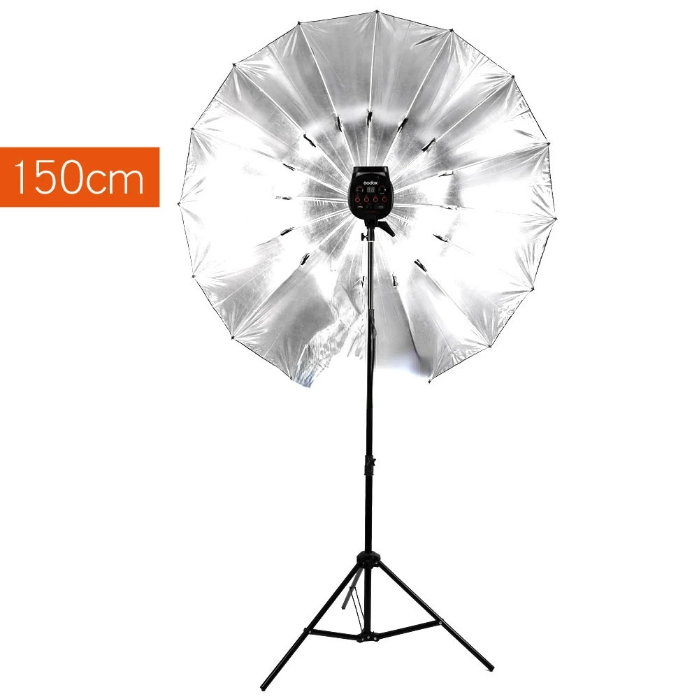 

Godox Studio Photogrphy 60" / 150cm Black Silver Reflective Lighting Light Umbrella +2m Light Stand +Type B Flash Hot Shoe