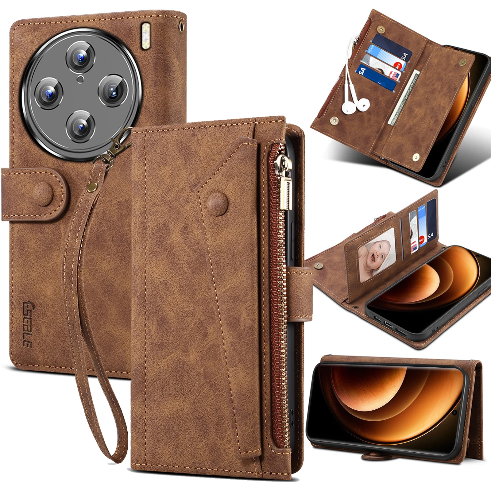 Кожаный чехол-книжка для смартфона Vivo X100s Pro X100sPro