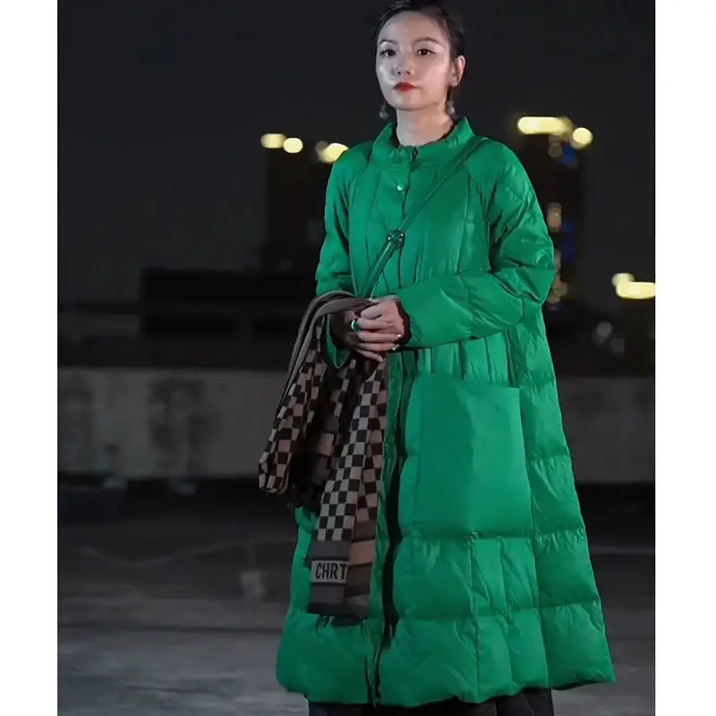 Длинный пуховик оверсайз с большими карманами зимние пальто Женская Роскошная