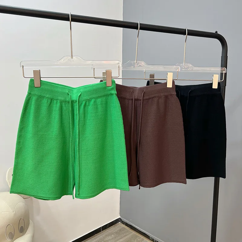 

Женские широкие шорты из экологически чистой ткани, свободные трикотажные шорты из тонкой сетчатой ткани с широкими штанинами, весна-лето 2022