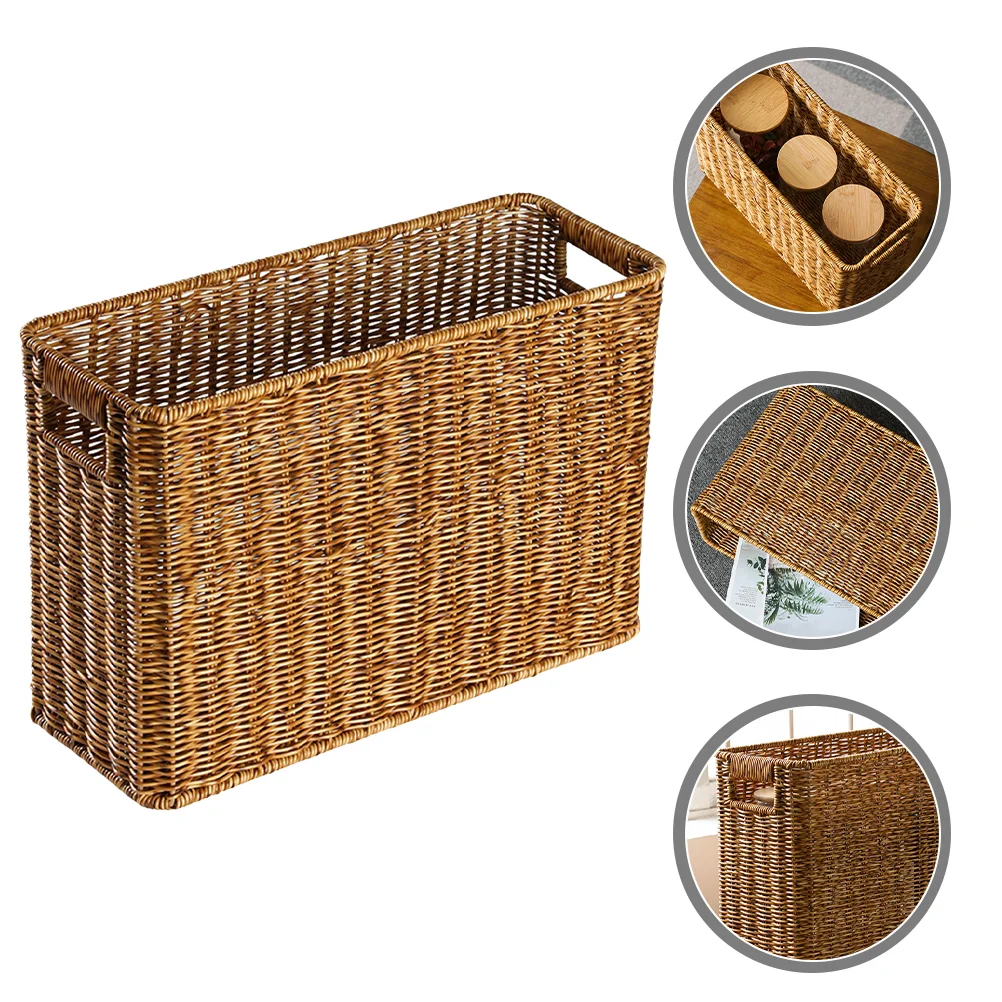 

Magazine Newspaper Basket Home Desktop Woven Plastic Food Containers Hollow Sundry Storage Organizer Kids